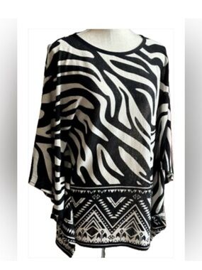 Joseph Ribkoff Black and White Zebra-Print Tunic with Geometric Hem NWOT